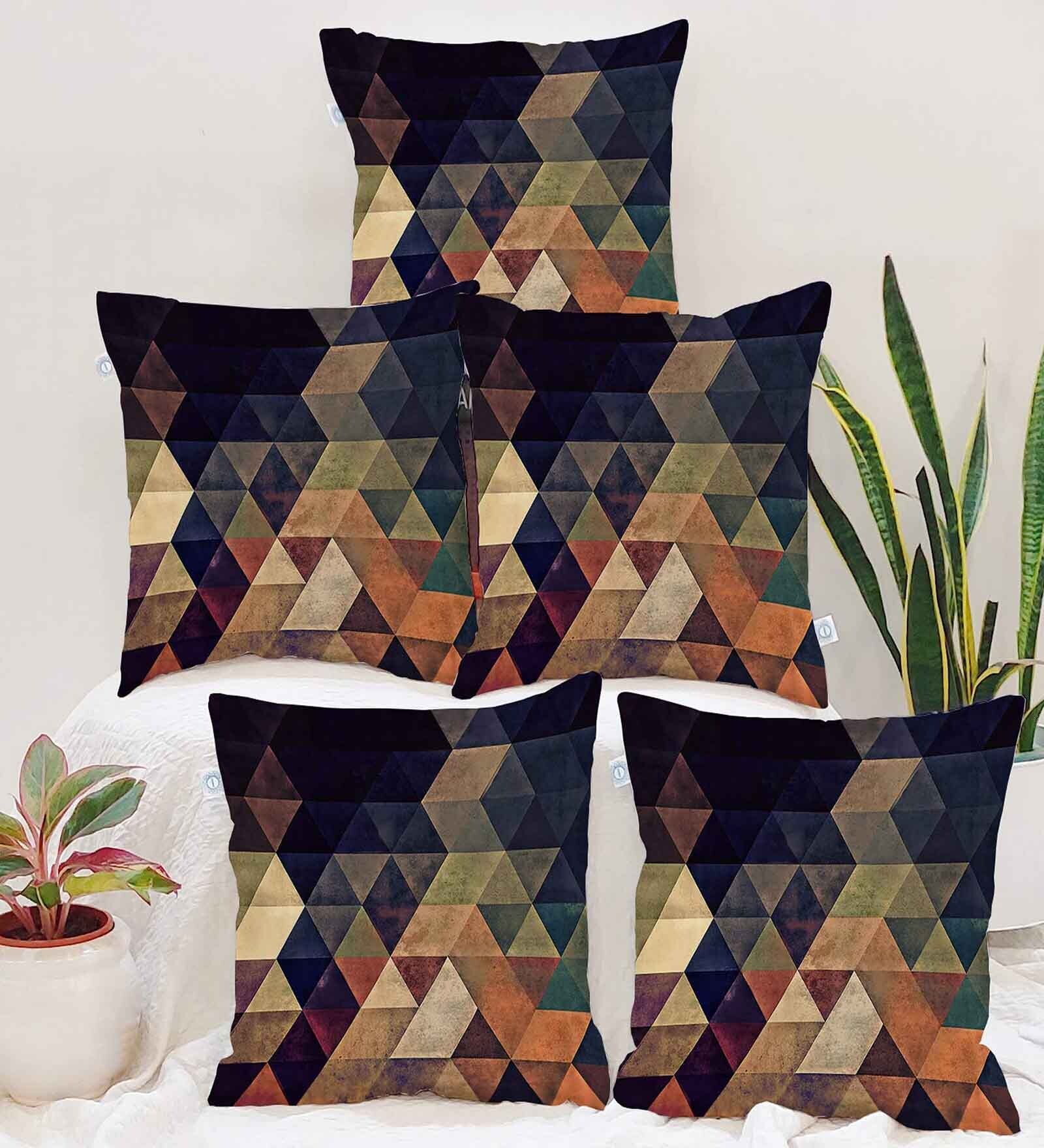 Multicolor Jute Abstract 16x16 inches Cushion Covers (Pack of 5)