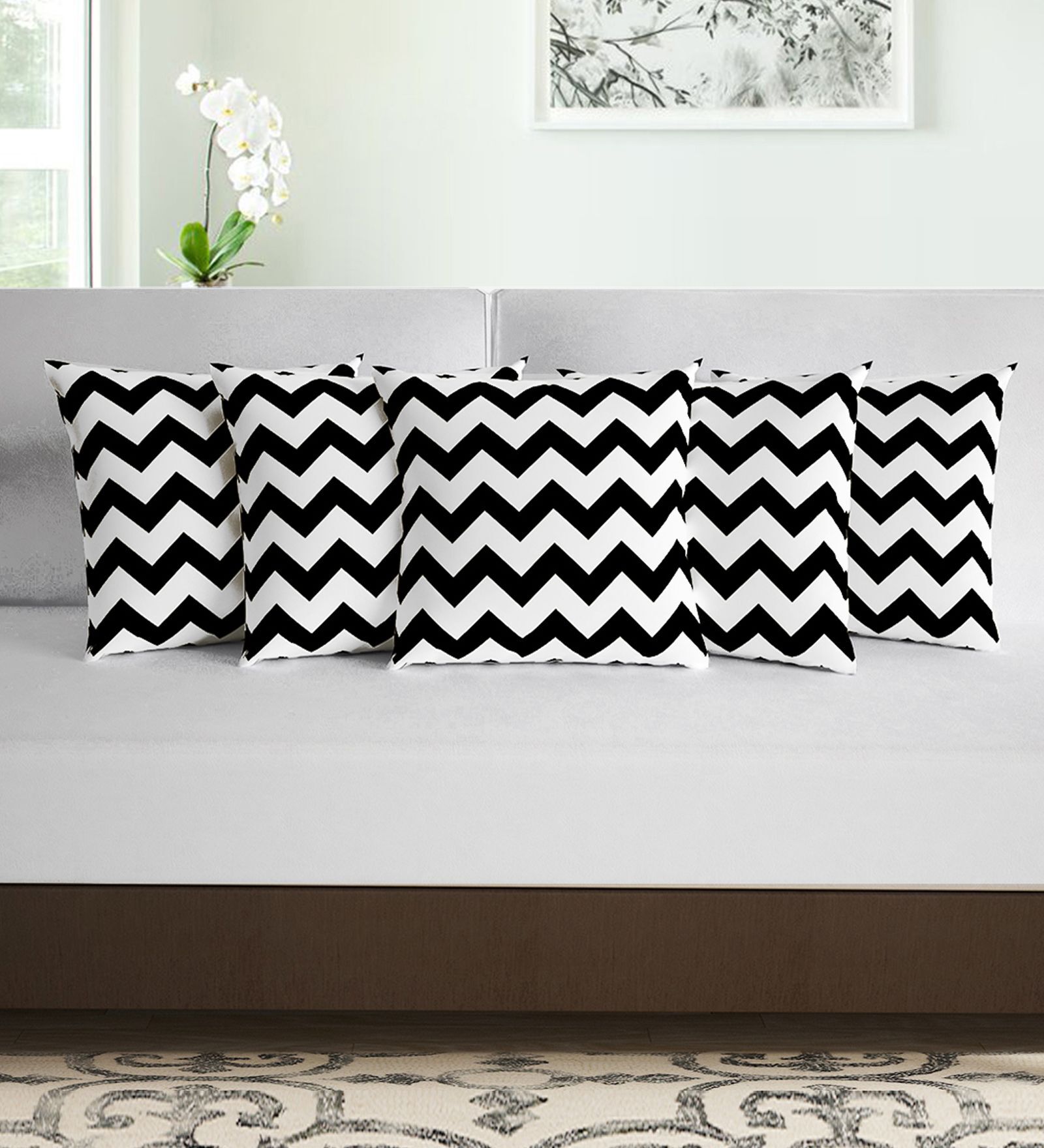 Navy Blue Microfiber Abstract 16X16 Inches Cushion Covers Set Of 5