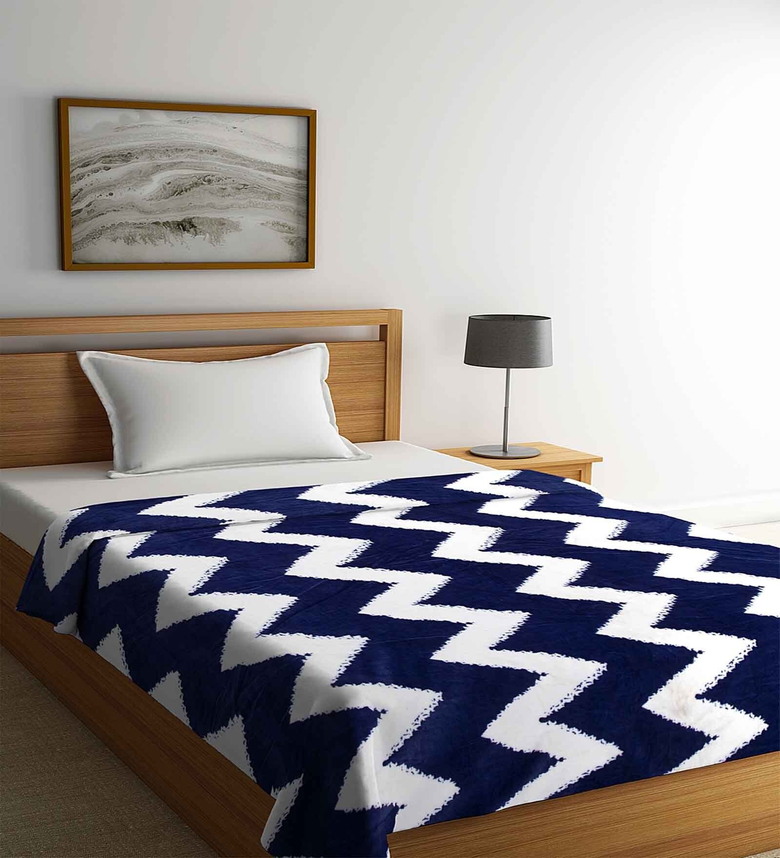 Navy Blue Microfiber Abstract 250 GSM Double Blanket