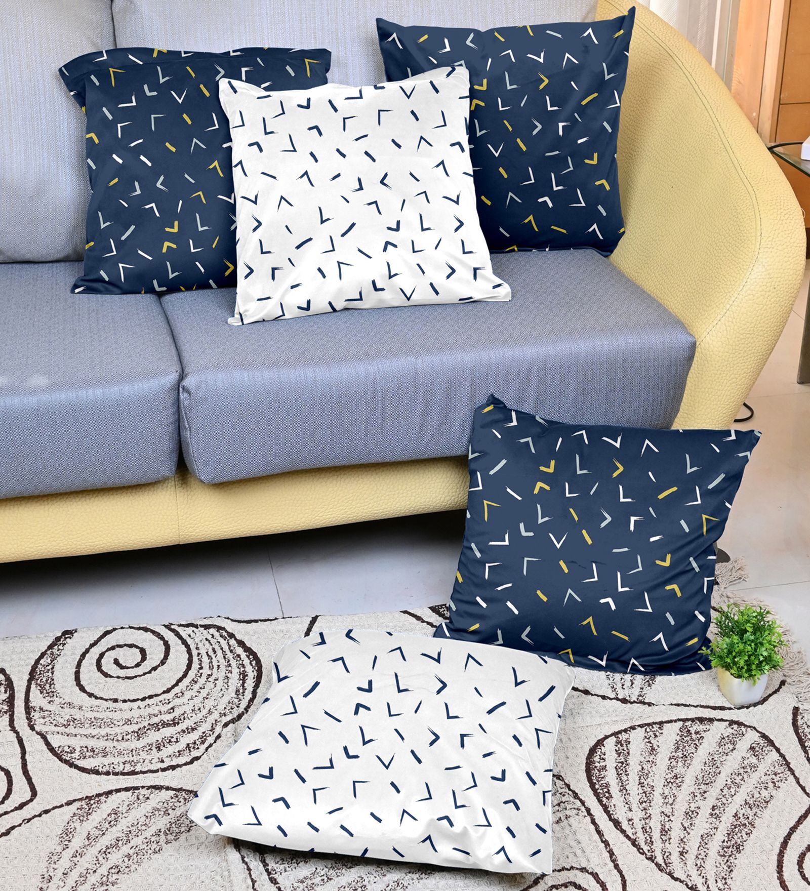 Navy Blue Microfiber Arrow 16X16 Inches Cushion Covers Set Of 5
