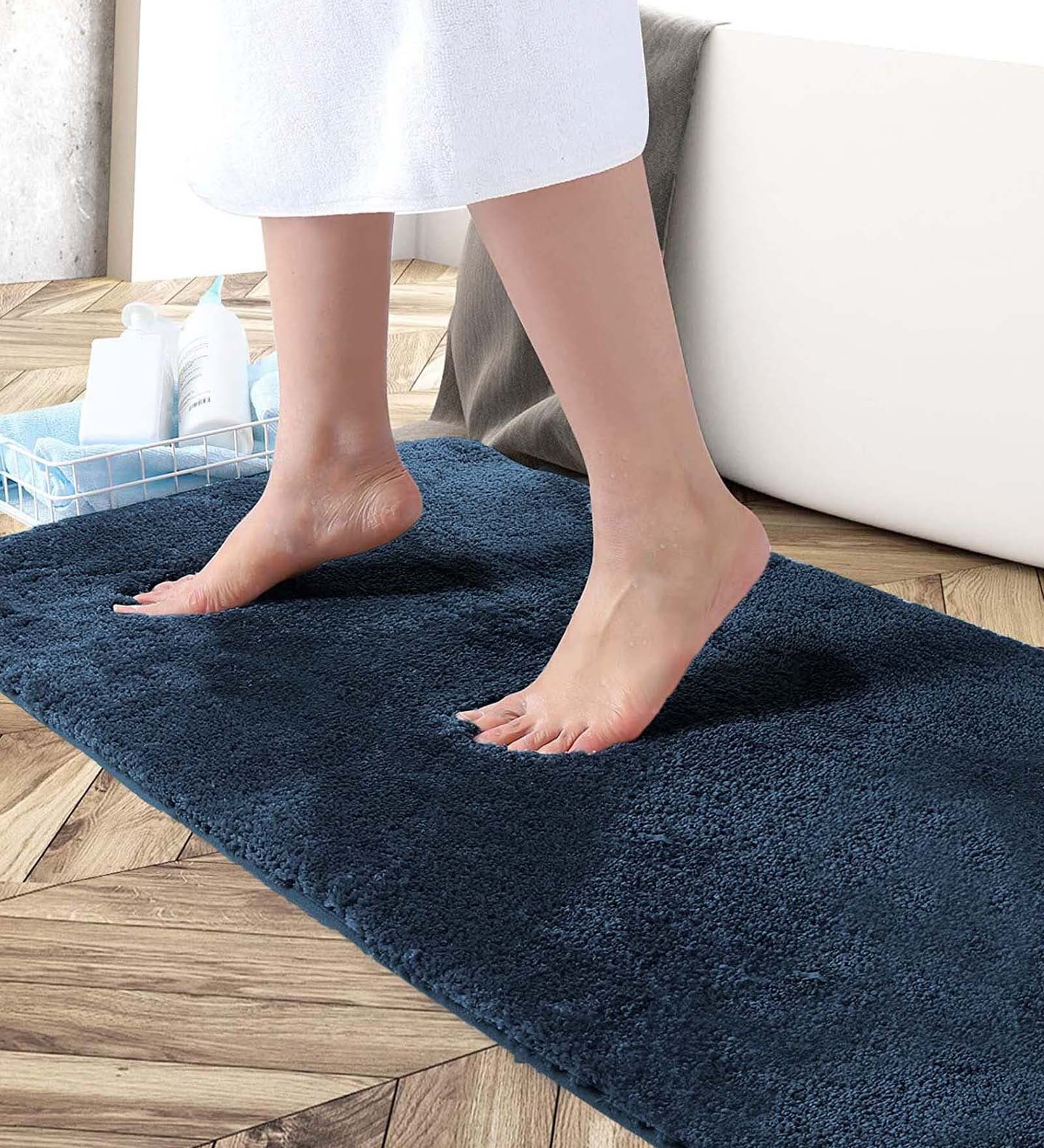 Navy Blue Microfibre 24 x 60 Inches Machine Made Floor Runner