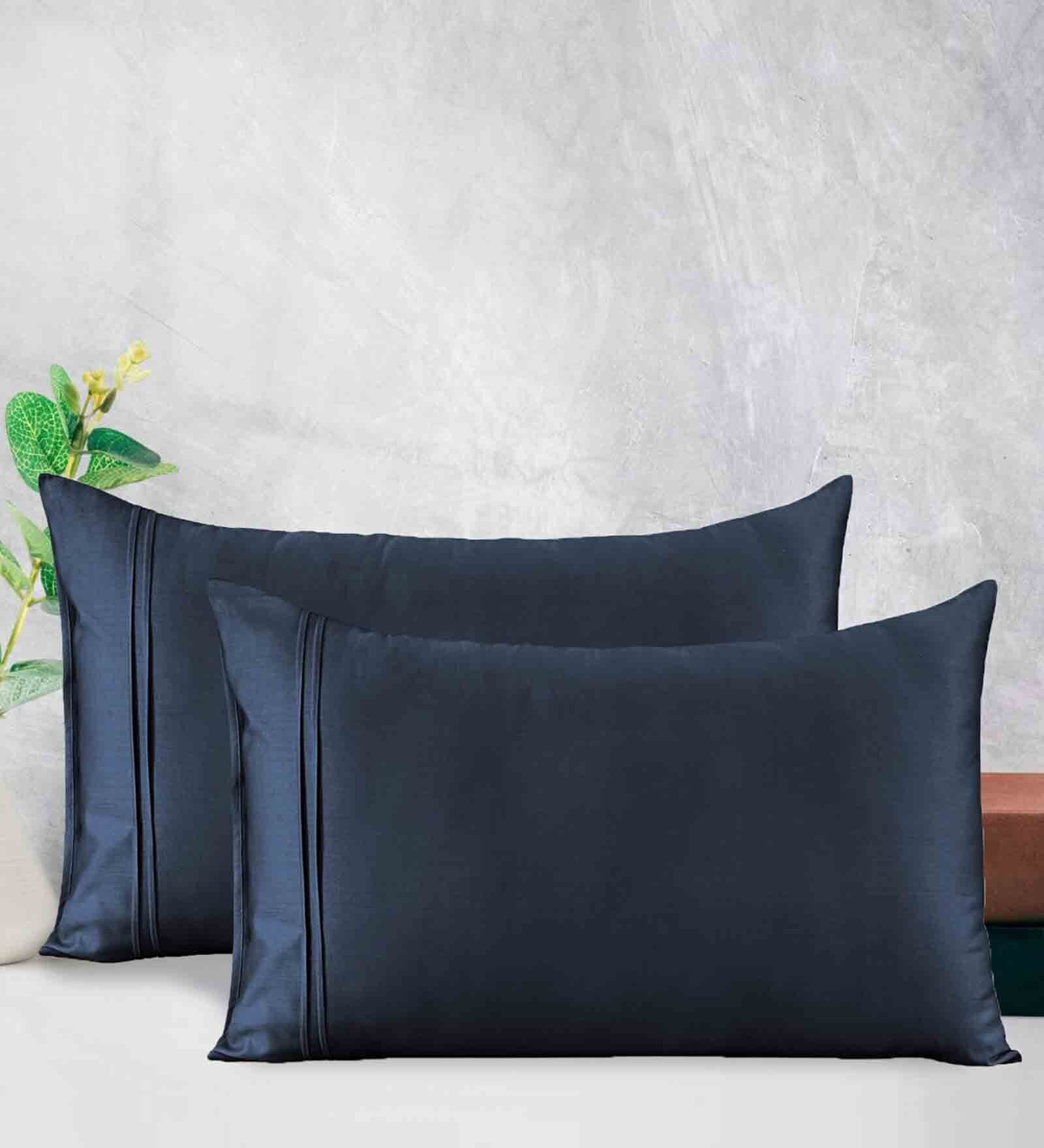 Navy Blue Plain Solid 400 TC Cotton Satin Pillow Covers