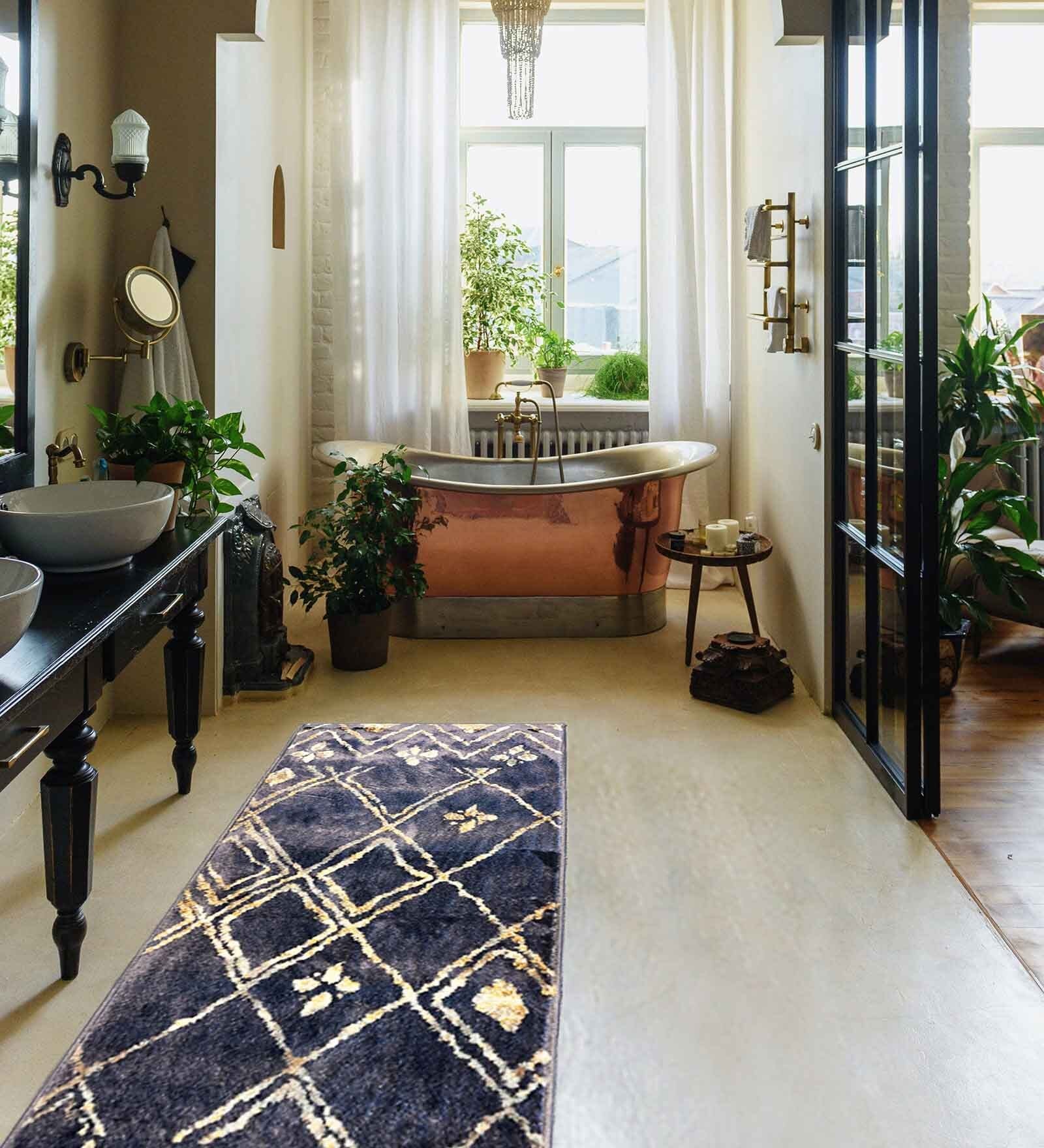 Navy Blue Polyester Geometric 55 x 22 Inches Runner