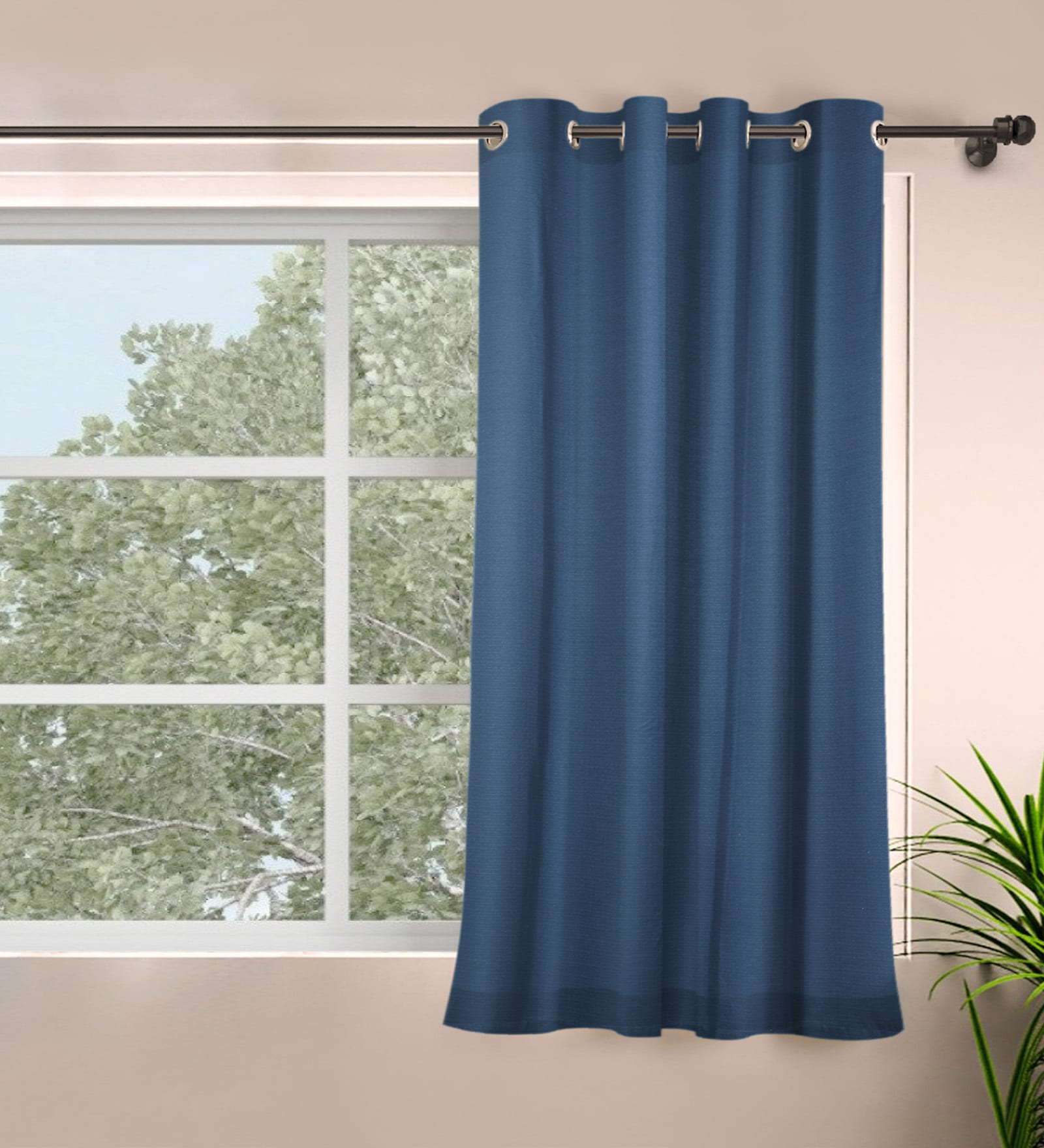 Navy Blue Polyester Solid 5ft Regular Eyelet Window Curtain