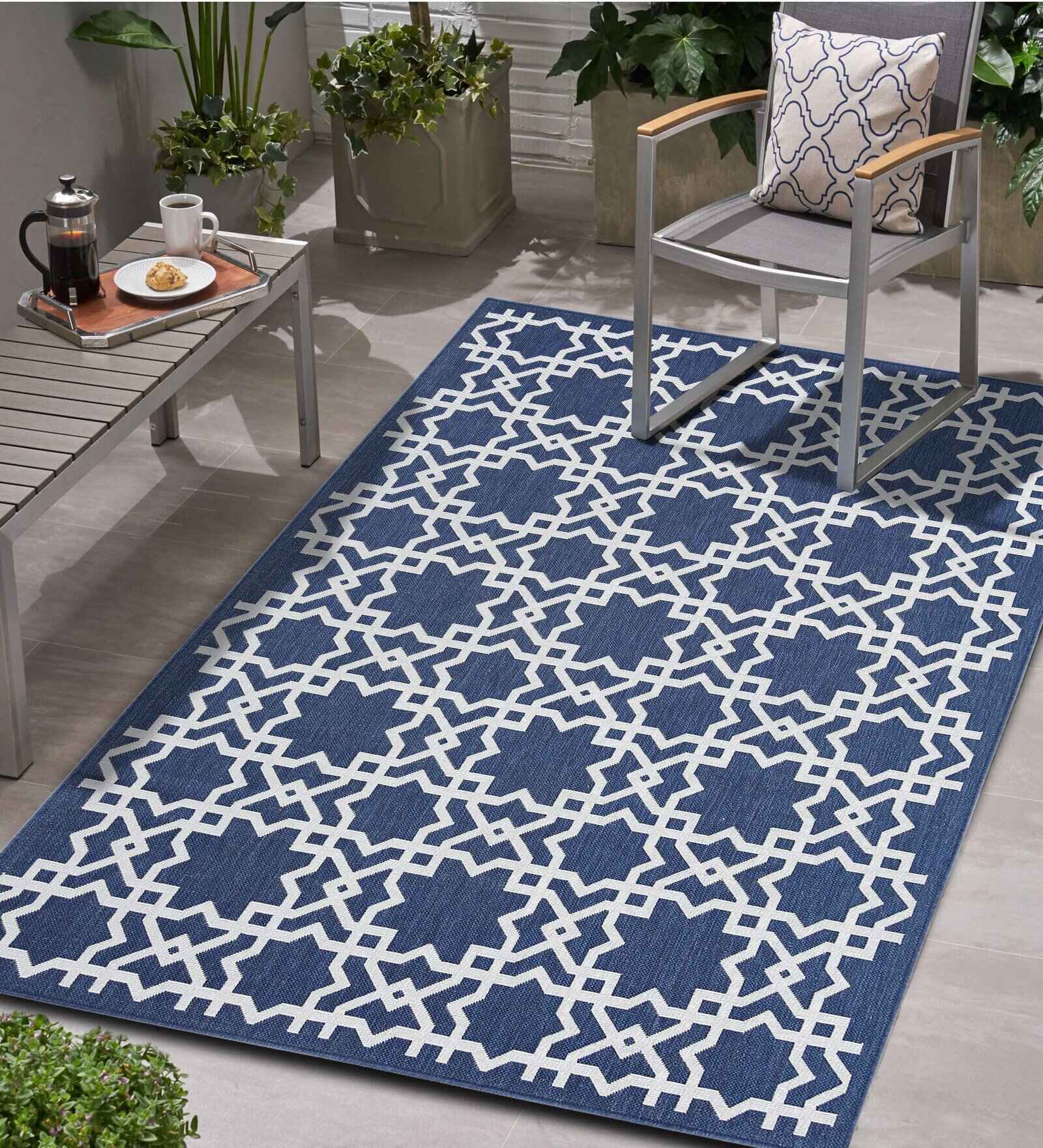 Navy Blue Persian Polypropylene 5 ft x 7 ft Machine Made Carpet