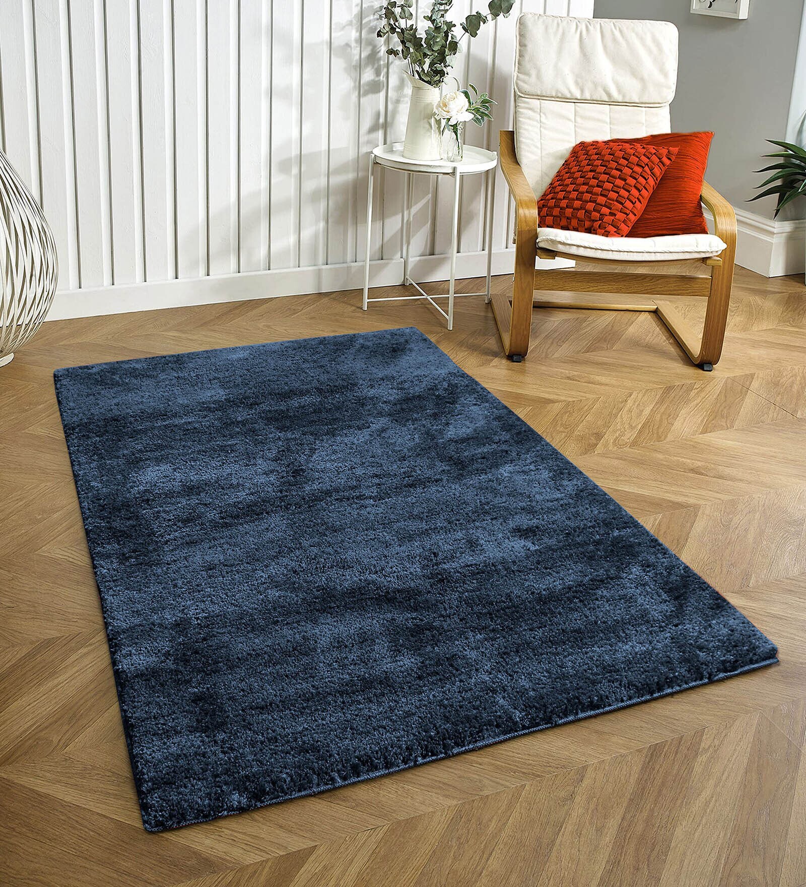 Navy Blue Solid Microfiber 3 X 5 Feet Tufted Carpet