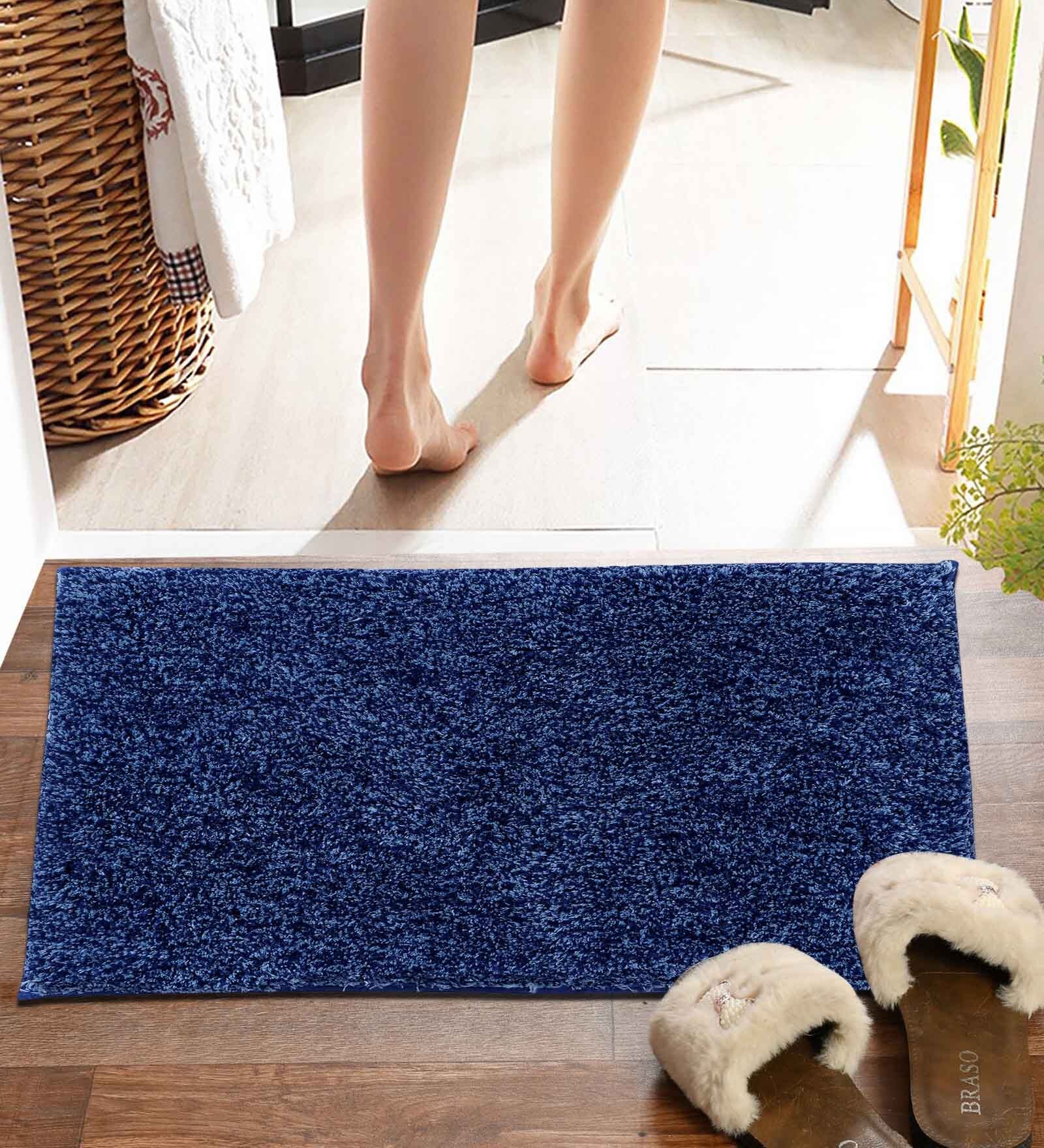 Navy Blue Solid MicroFibre 14x10 Inches Antiskid Bath Mats