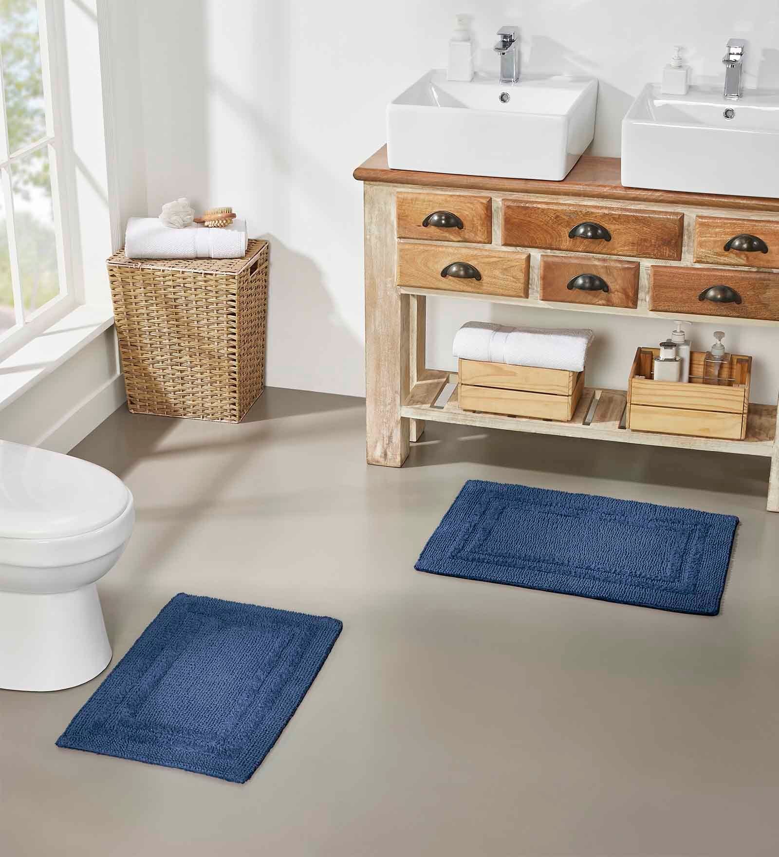 Navy Blue Solid MicroFibre 14x10 Inches Antiskid Bath Mats