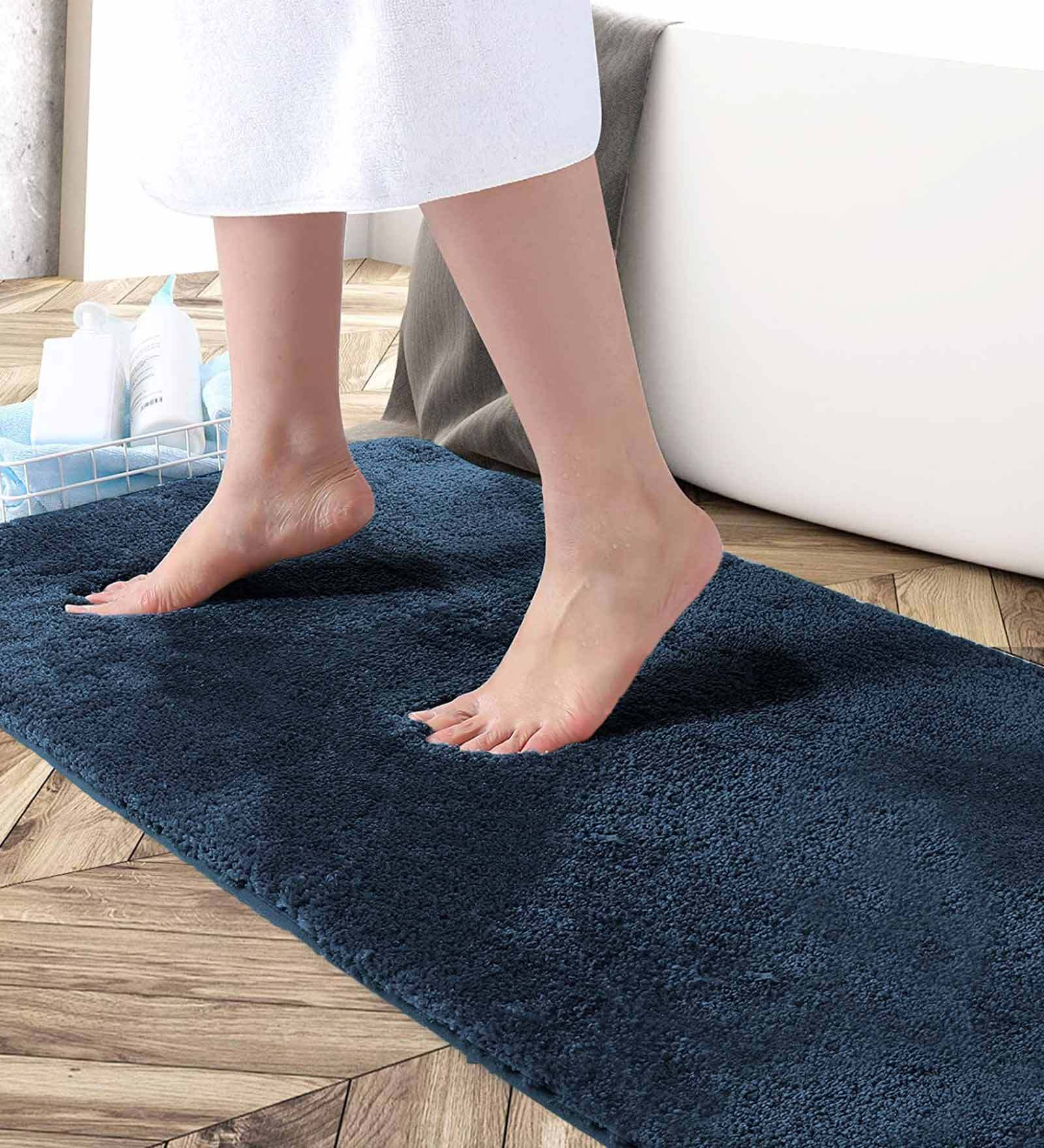 Navy Blue Solid Microfibre 36x24 Inches AntiSkid Bath Mat