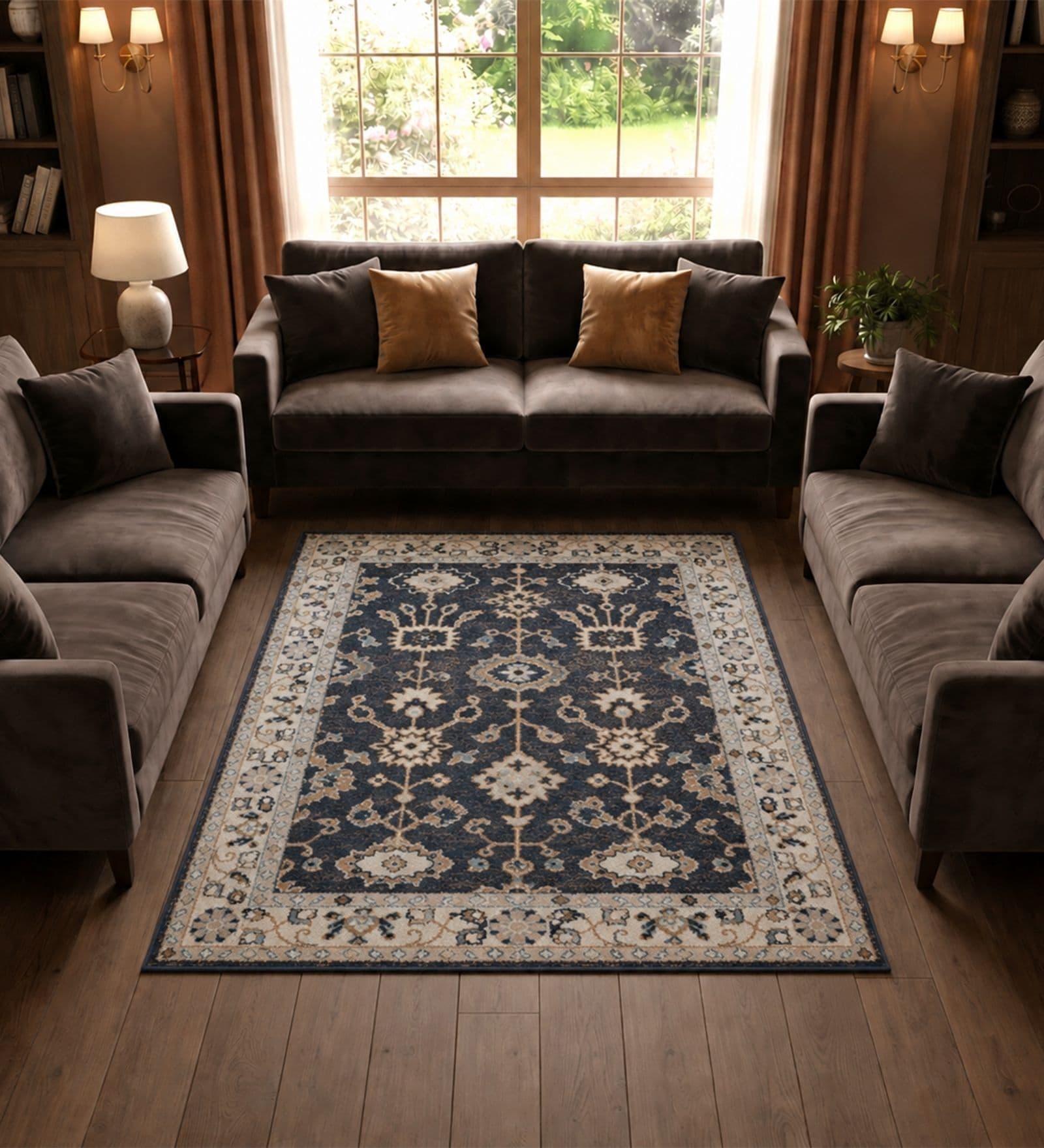 Navy Blue Traditional PP Heatset 4 x 6 Feet  Machine -Made Carpet