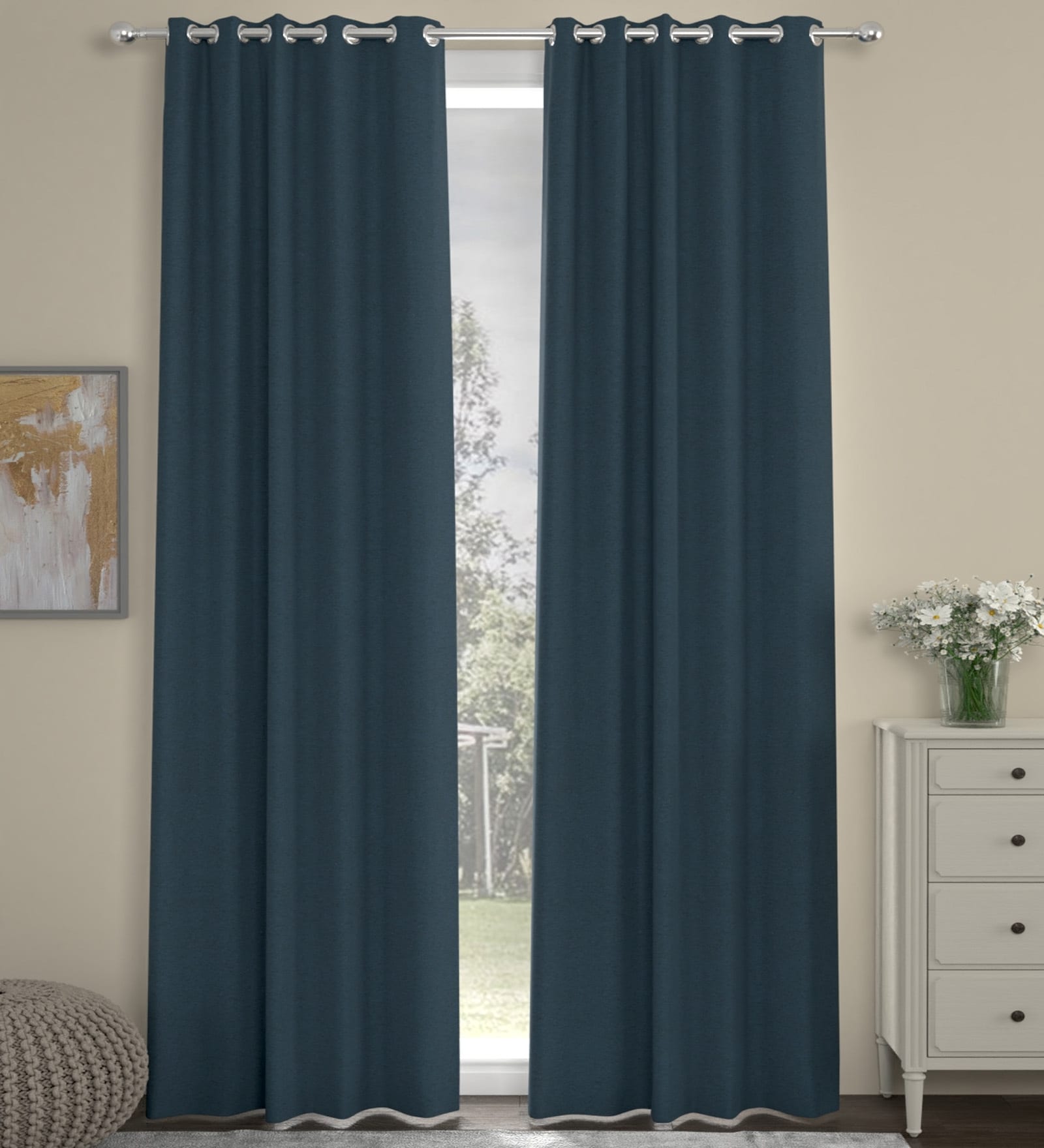 Navy Blue Velvet Solid 7ft Regular Eyelet Door Curtains (2 Pc)