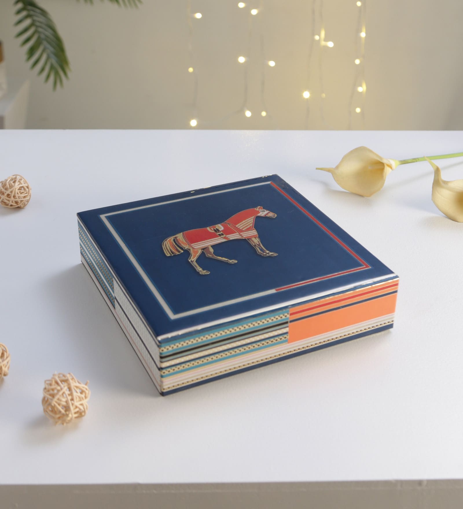 Navy Blue Wood Multi-Purpose Printed Decorative Box