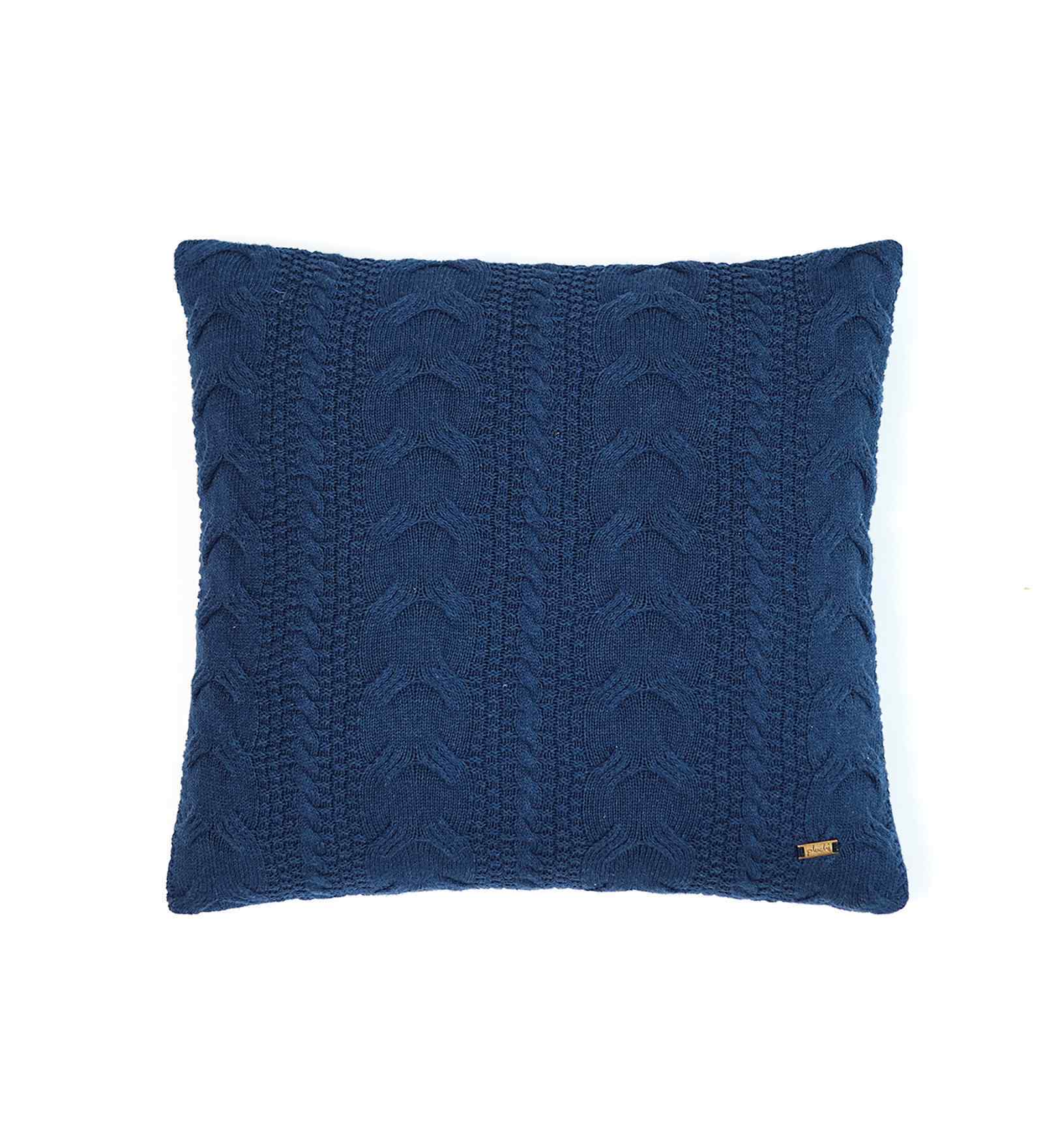 Navy Melange 100% Cotton Classical 18X18 Inches Knitted Cushion Cover
