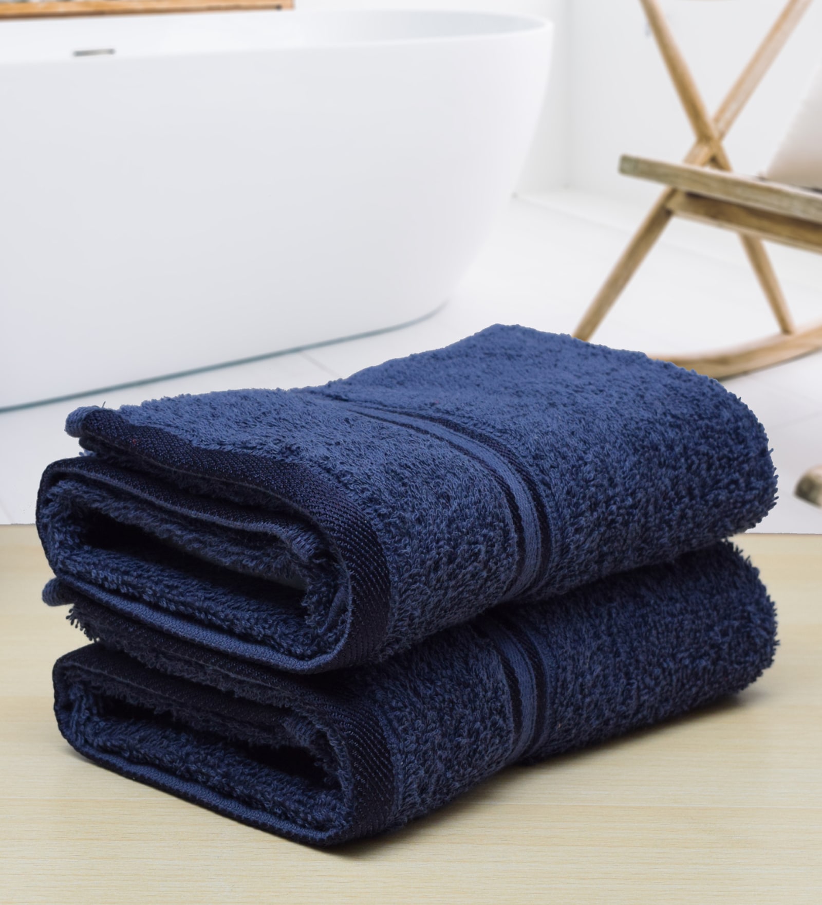 Navy Blue Solid 500 GSM Cotton Hand Towels (Set of 2)