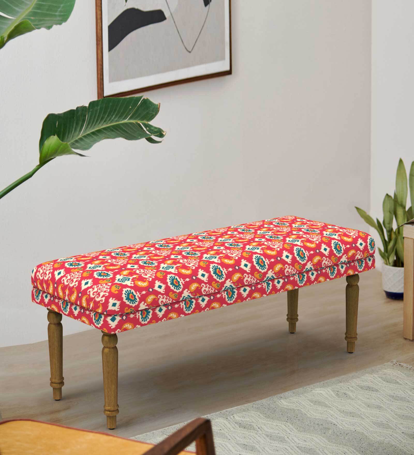 Nawaab Fabric Bench in Red Ikkat Design Colour