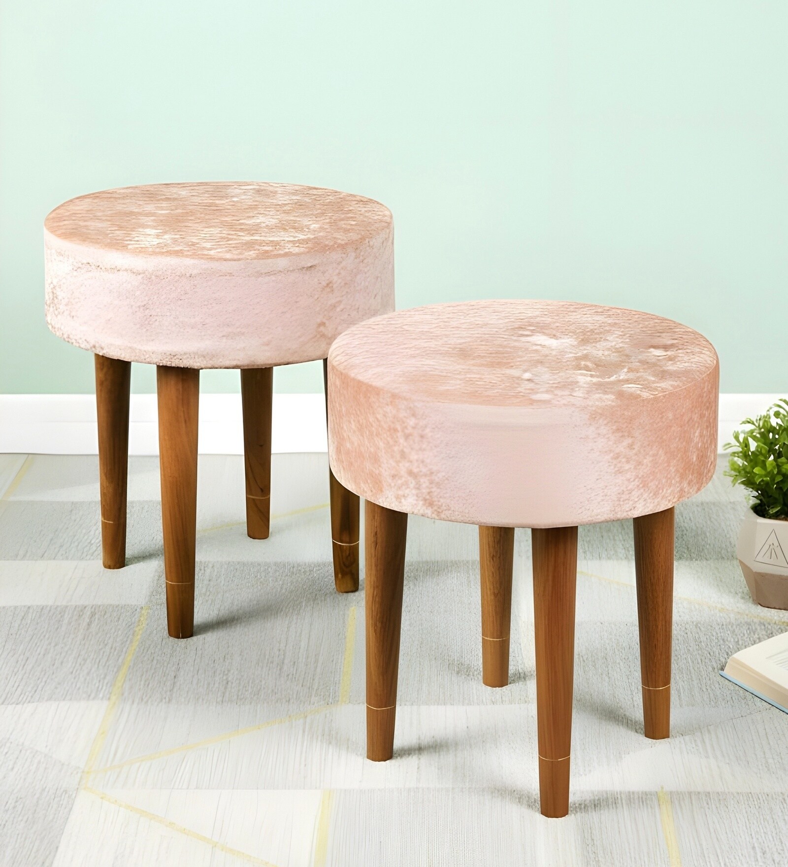 Nayla Stool Set Of 2 In Beige Sparkle Colour