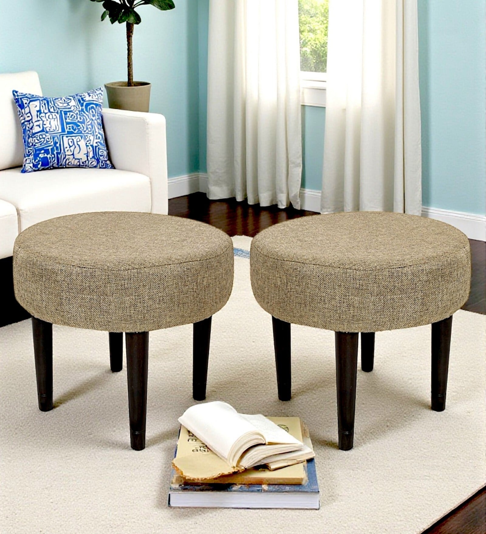 Nayla Stool Set Of 2 In Jute Beige Colour