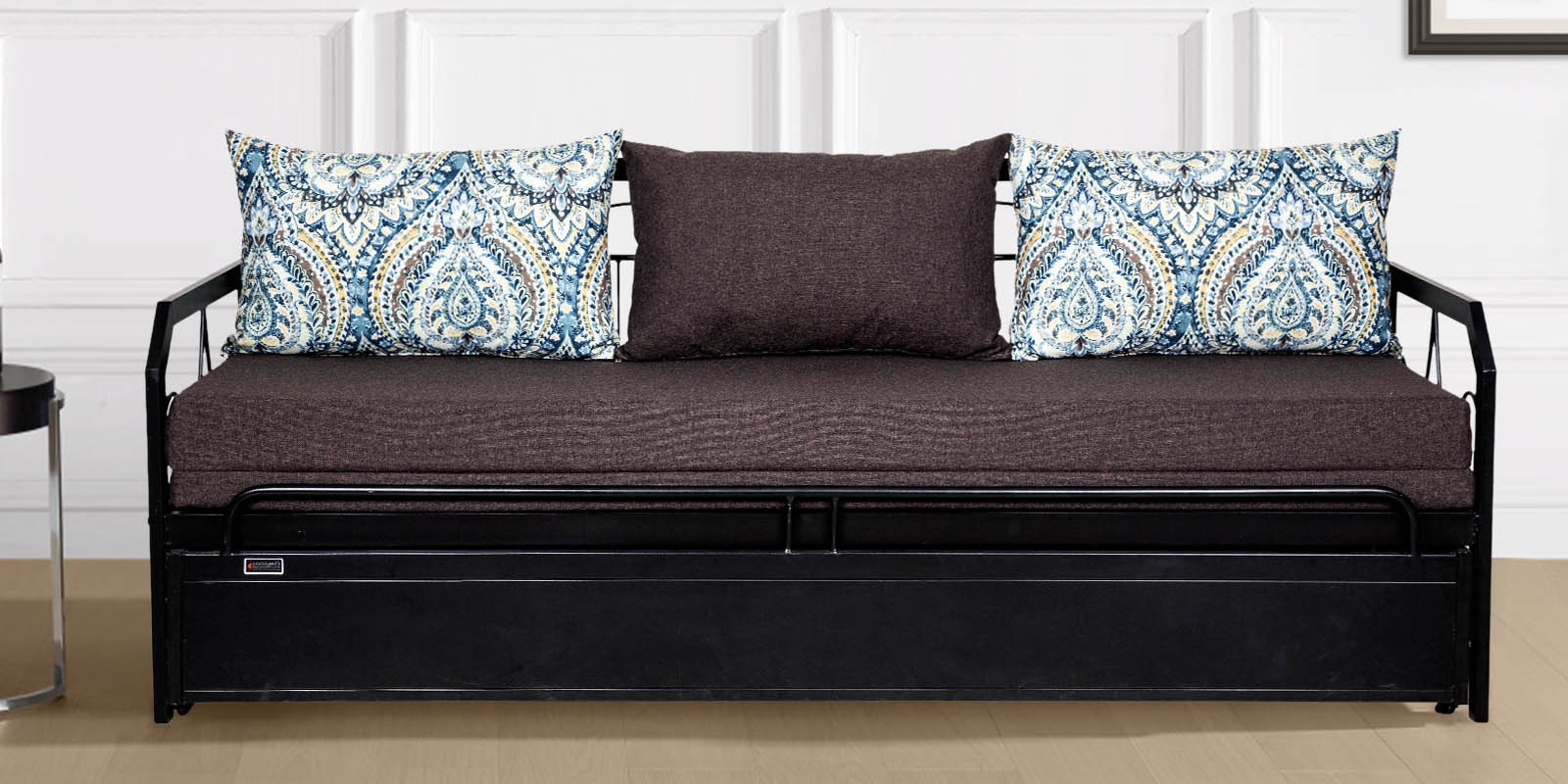 Buy Nairobi Metal PullOut Sofa Cum Bed in Brown Colour with Storage at