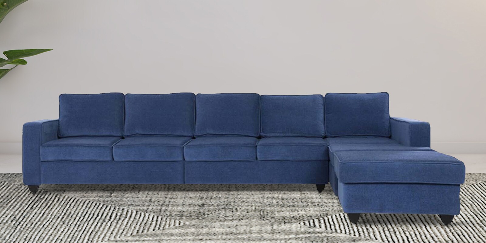 Napper Fabric LHS Sectional Sofa In Cobalt Blue Colour With Ottoman Napper Fabric LHS Sectional Sofa In Cobalt Blue Colour With Ottoman