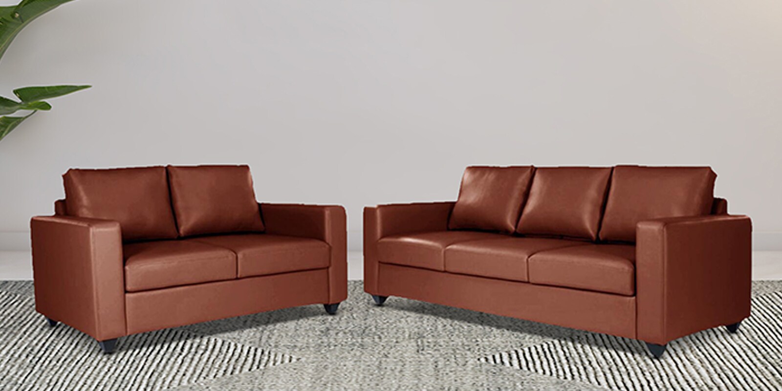 Napper Leatherette Sofa Set In Tan Colour