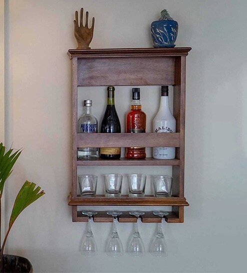 Naaro Mango Wood Wall Mounted Wine Rack In Walnut Finish