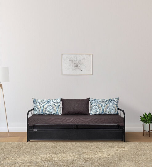 Nairobi  Metal Pull-Out Sofa Cum Bed in Brown Colour with Storage