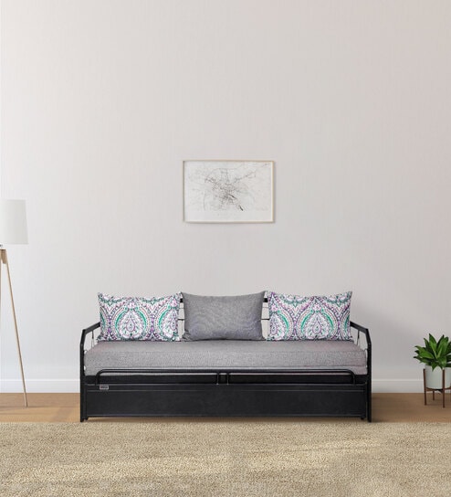 Nairobi  Metal Pull-Out Sofa Cum Bed in Grey Colour with Storage