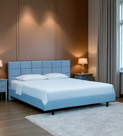 Naldo Upholstered King Size Bed In Light Blue Color