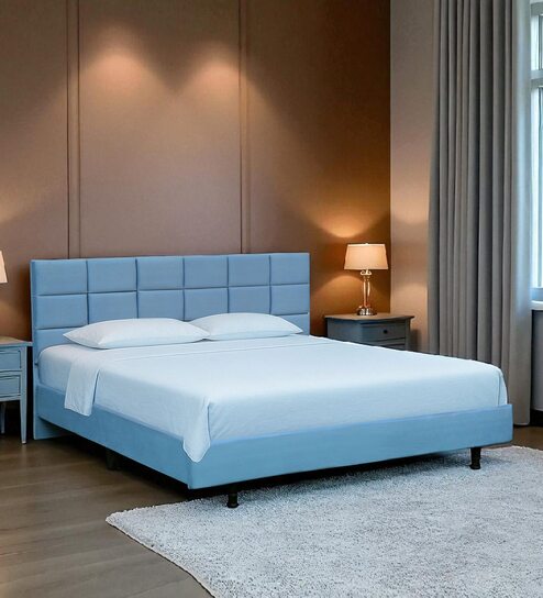 Naldo Upholstered Queen Size Bed In Light Blue Color