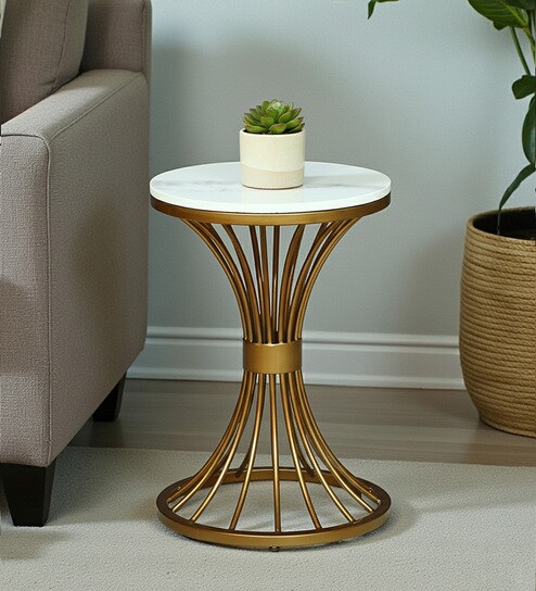 Naldo White Porcelain Top End Table With Gold Finish-image-28