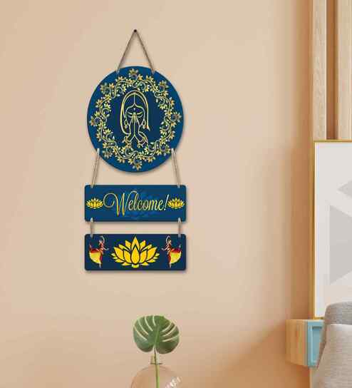 Namaste Lady Welcome Wooden Door Wall Hanging for Living Room Home Office
