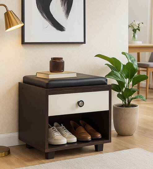 Nano Shoe Cabinet In Wenge & White Finish With Seating