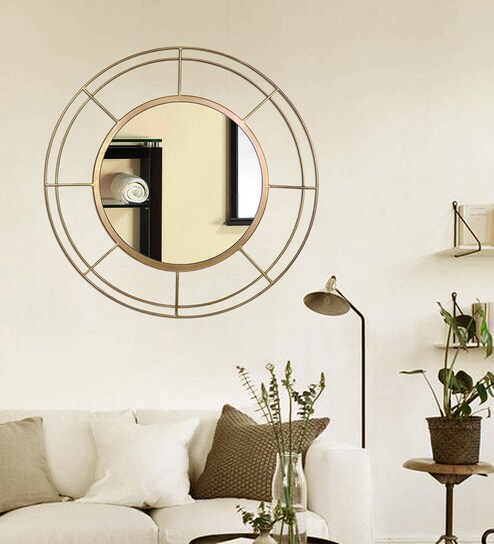 Naomi Round Wall Mirror in Golden Finish by Hosley