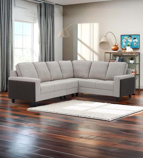 Naples Italian Fabric Corner Sofa In Grey Color