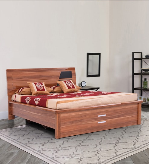 Naples Queen Size Bed In Brown color With Hydraulic Storage