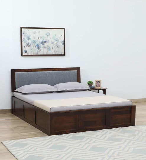 Narvik Sheesham Wood King Size Bed In Provincial Teak Finish With Hydraulic Storage