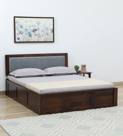 Narvik Sheesham Wood Queen Size Bed In Provincial Teak Finish With Box Storage