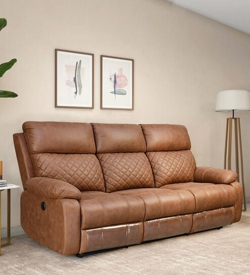 Nashville Polyester 3 Seater Manual Recliner In Brown Finish