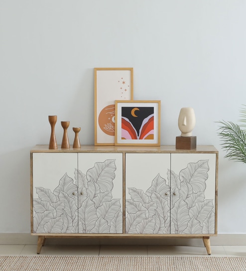 Natale Mango Wood 4 Door Sideboard In Natural Finish Inspired By Ranthambore