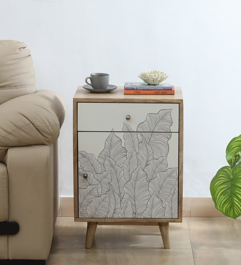 Natale Mango Wood Bedside Table In Natural Finish Inspired By Ranthambore