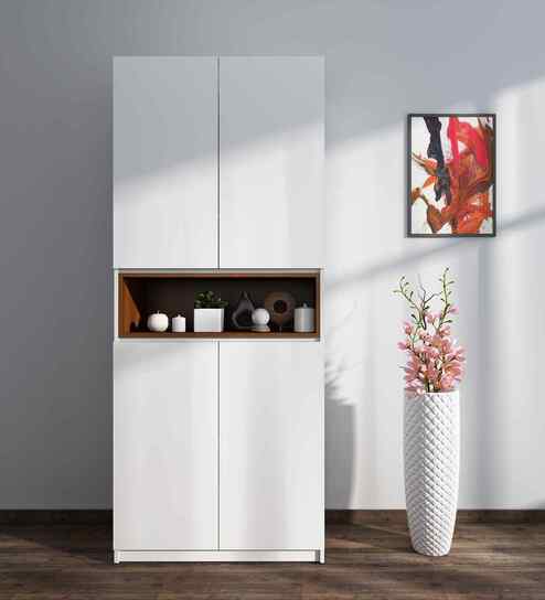 Natron 4 Door Shoe Cabinet In Grey and Beige Teak Finish