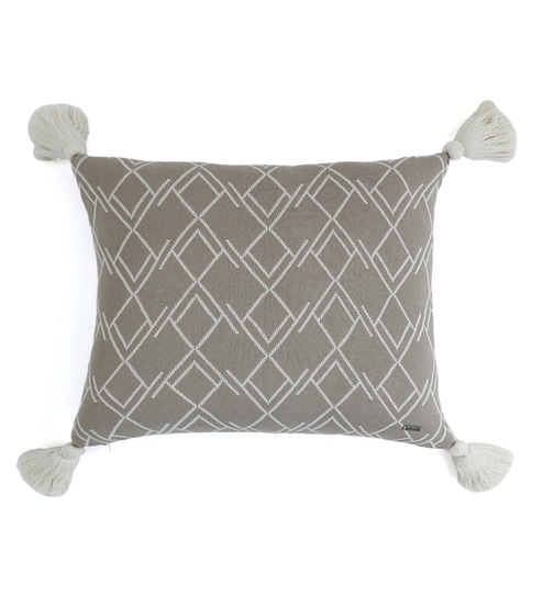 Natural & Beige 100% Cotton Gianna 18X18 Inches Knitted Cushion Cover