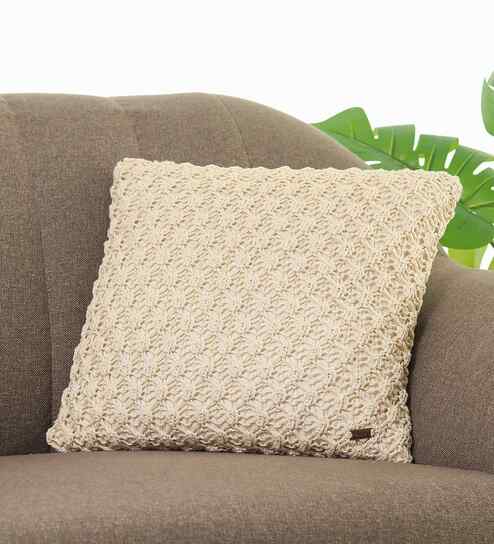 Natural 100% Cotton Popcorn 16X16 Inches Knitted Cushion Cover
