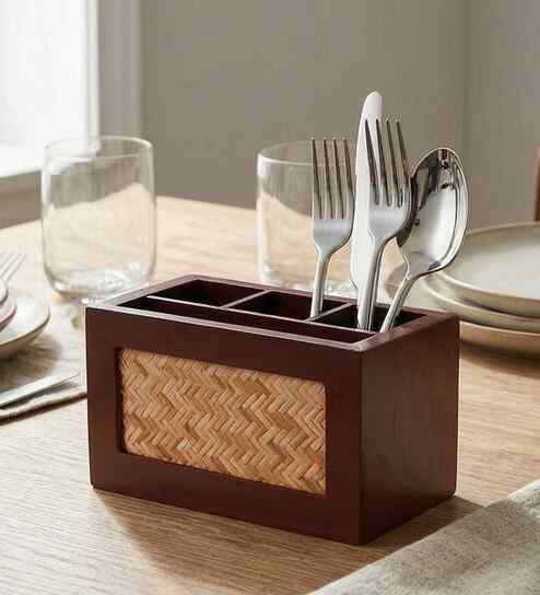 Natural Bamboo & Wood Cutlery Cum Napkin Holder