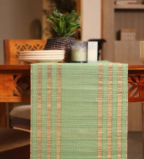 Natural Grass Handmade Heat Resistant Aqua Green & Beige  4 Seater (12x60inches) Table Runner