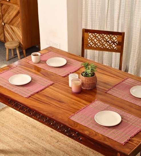 Natural Grass Handmade Heat Resistant Aqua Green & Beige  6 Seater Set of 6 (12x18inches) Table Placemats
