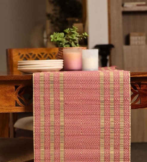 Natural Grass Handmade Heat Resistant Blush Pink & Beige  4 Seater (12x60inches) Table Runner