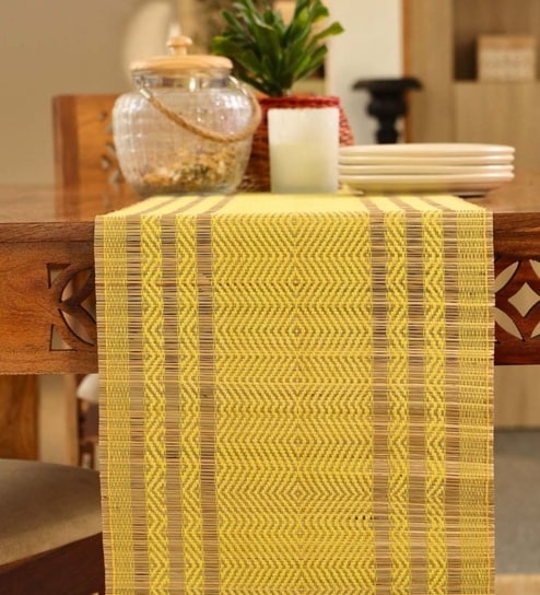 Natural Grass Handmade Heat Resistant Lemon Yellow & Purple 6 Seater (12x72inches) Table Runner