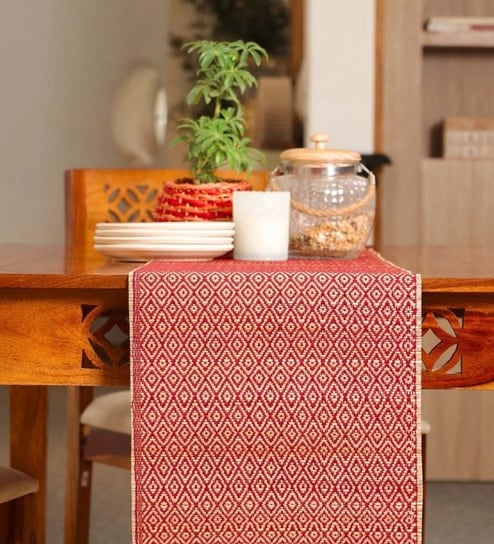 Natural Grass Handmade Heat Resistant Maroon  4 Seater (12x60inches) Table Runner