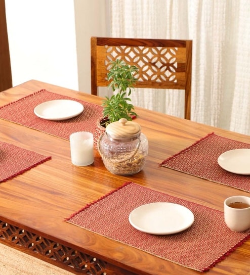 Natural Grass Handmade Heat Resistant Maroon 4 Seater Set of 4 (12x18inches) Table Placemats